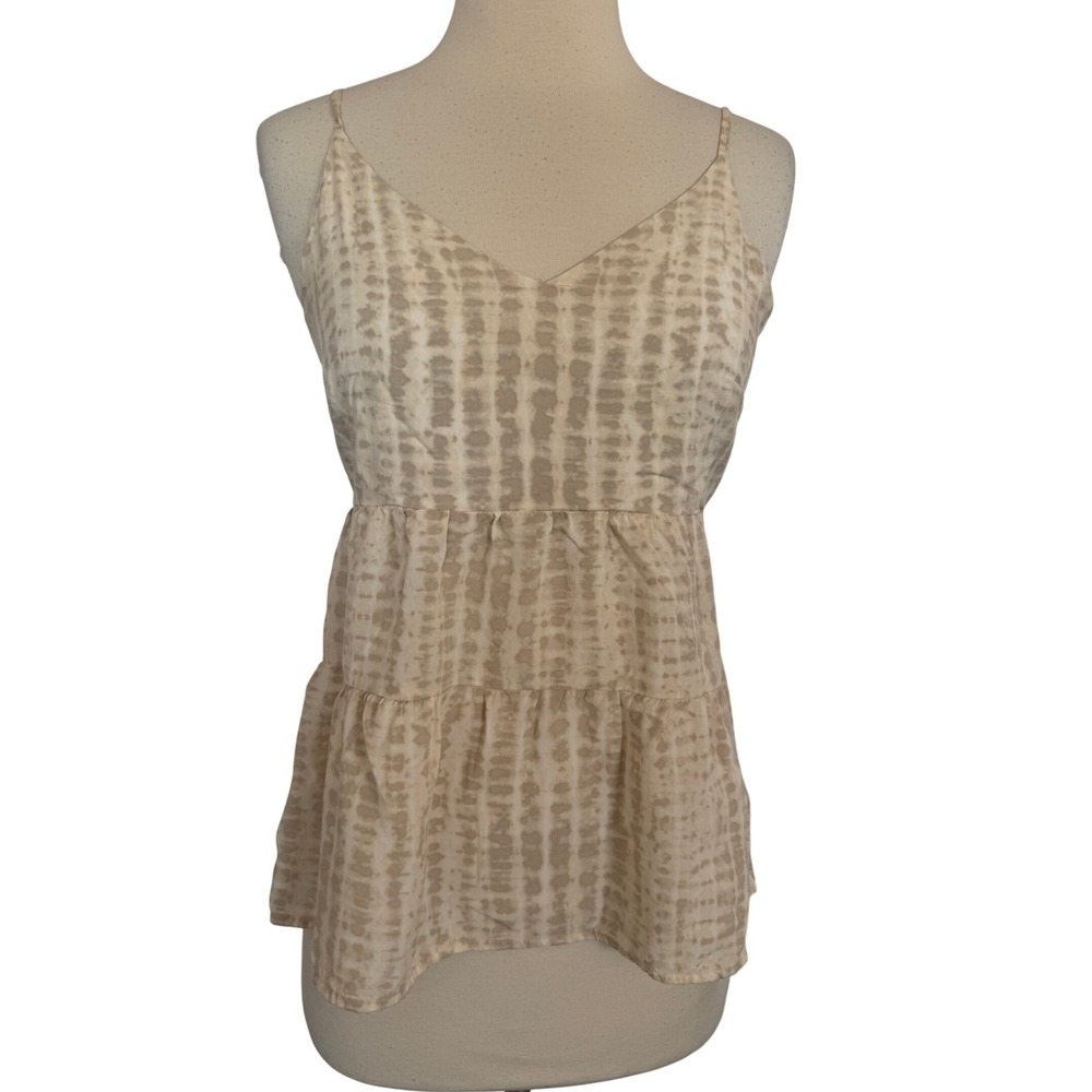 Old Navy Womens Tiered Camisole Top Beige Tie Dye Smocked Back V Neck Sleeveless